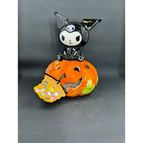 Kuromi On Pumpkin T-Light Holder Halloween Black Hello Kitty - Picture 2 of 9